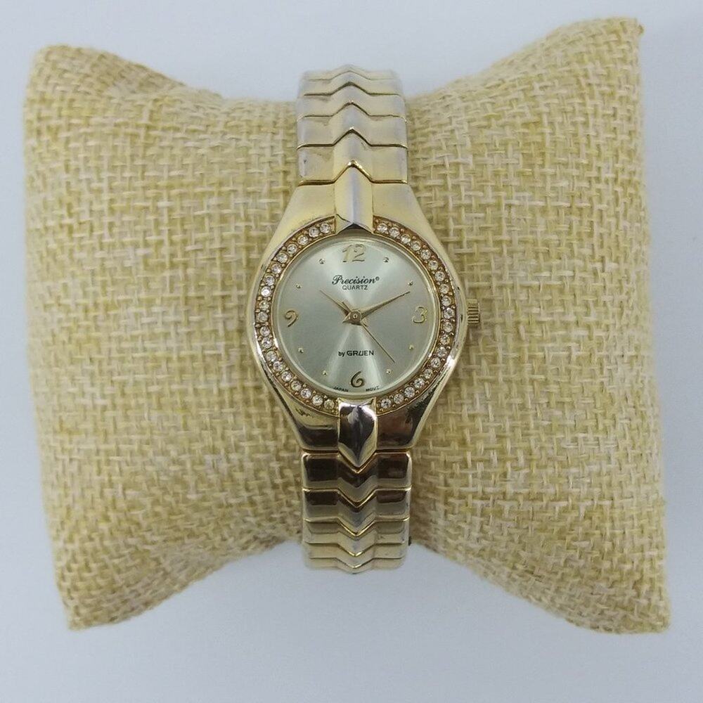 Women's Gruen Precision Quartz Wristwatch Rhinestones Gold